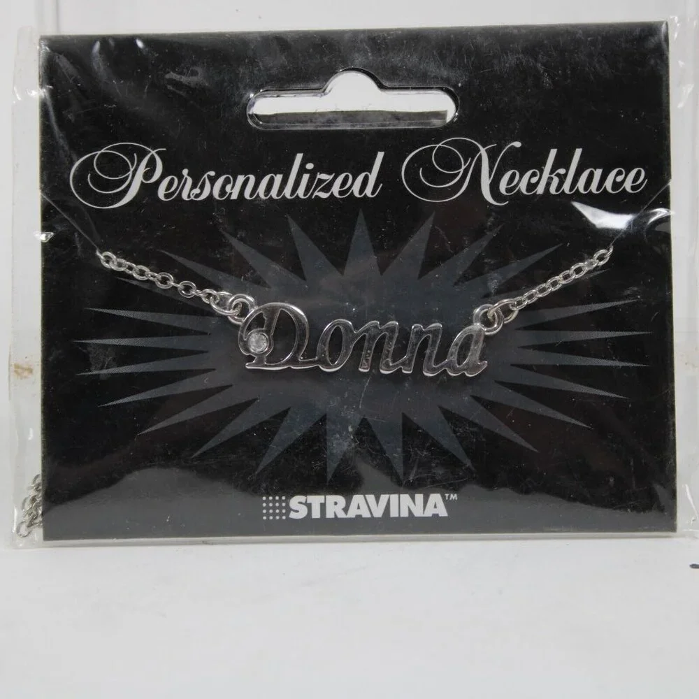 DONNA Name Silvertone Rhinestone 14.5" w 4.5" Multi Ring Ext Necklace - Picture 7 of 12